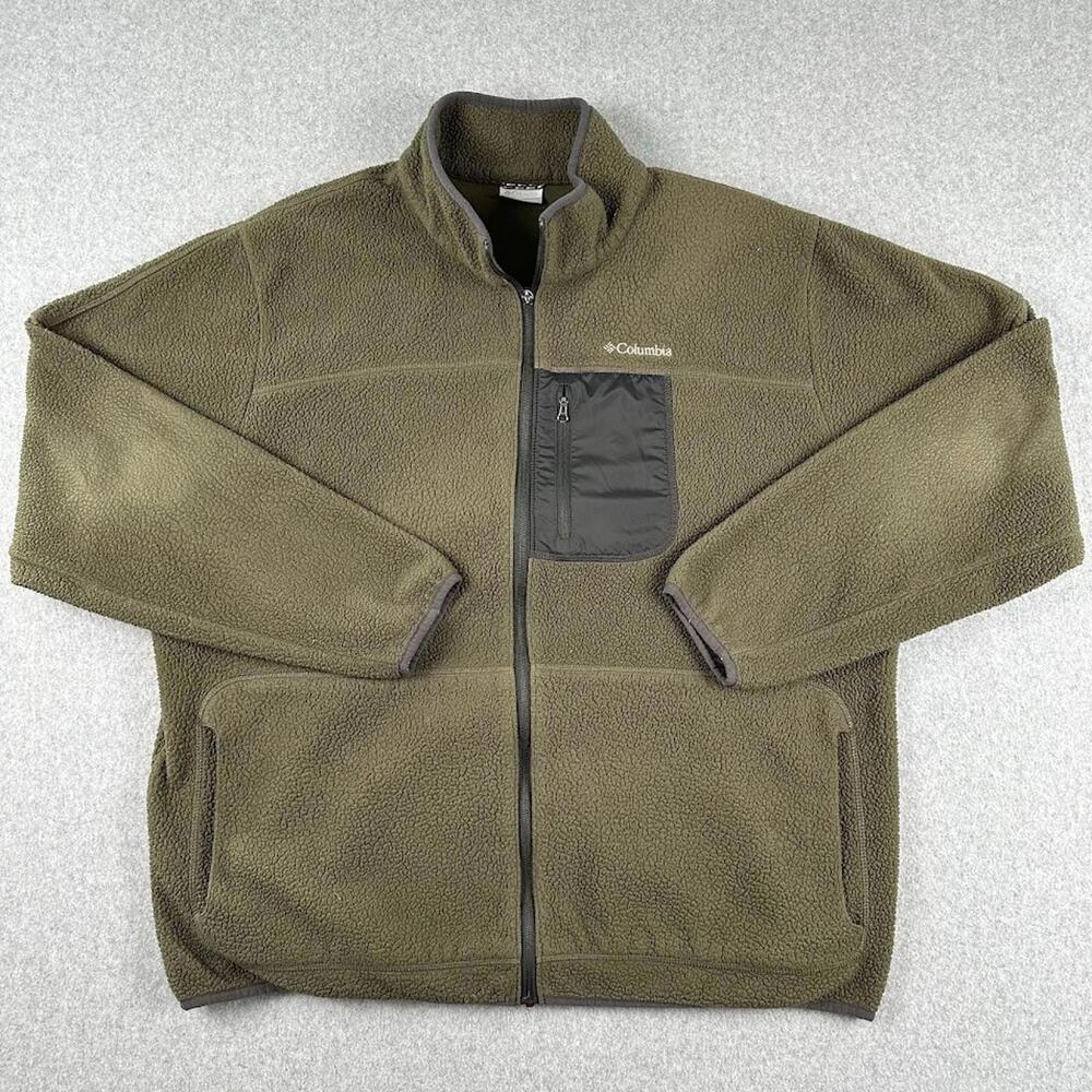 Columbia Full Zip Fleece Sweatshirt Men Size XXL Green Golf Hike Outdoor Pockets